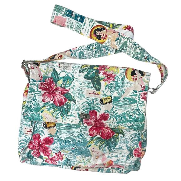 Nicole Miller Vintage Tropical Print Canvas Messenger Bag - Picture 1 of 8